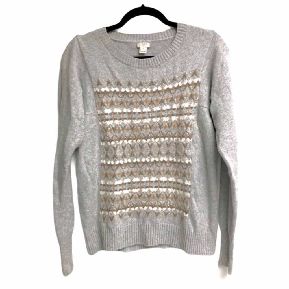 J. CREW Gray Wool Fair Isle Sweater Merino S